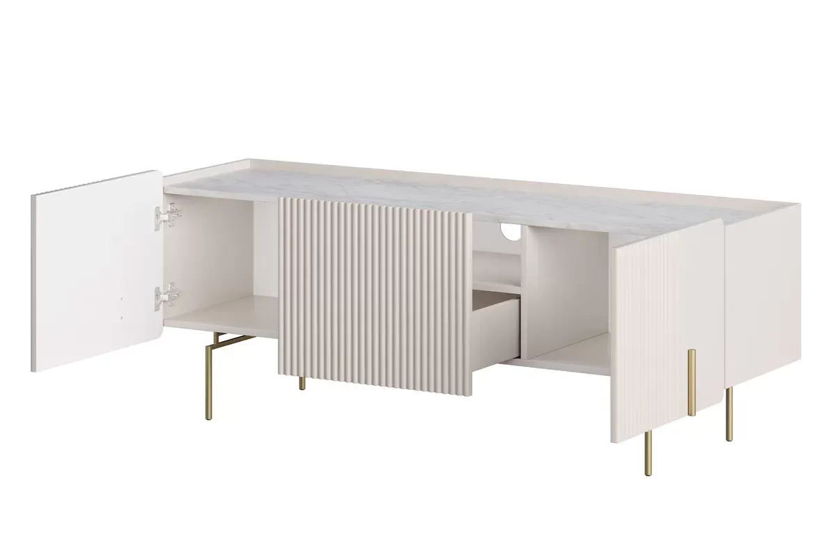 MALMI Szafka RTV 150 2D1SZ - cashmere / crema bianca / złote nogi - B_156231