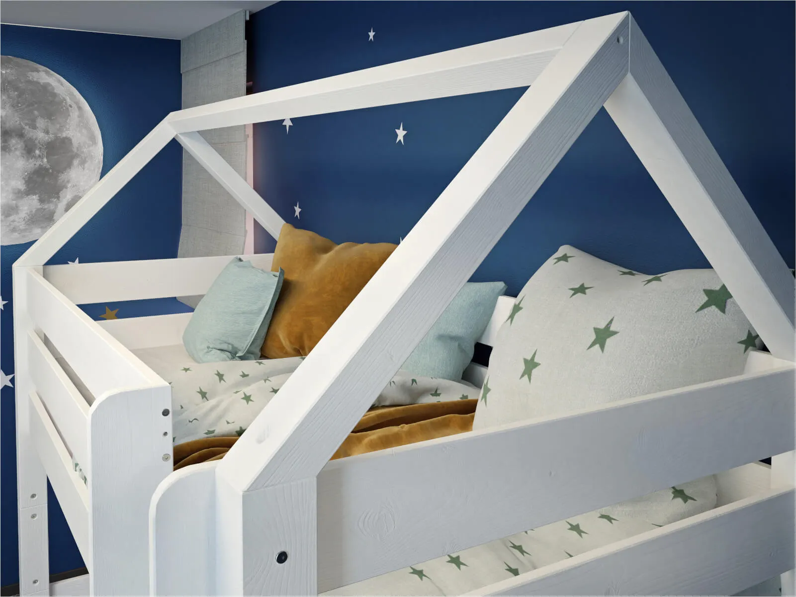 Łóżko drewniane piętrowe COSY HOME 90x200 z daszkiem białe - LPCOSYHBIA90