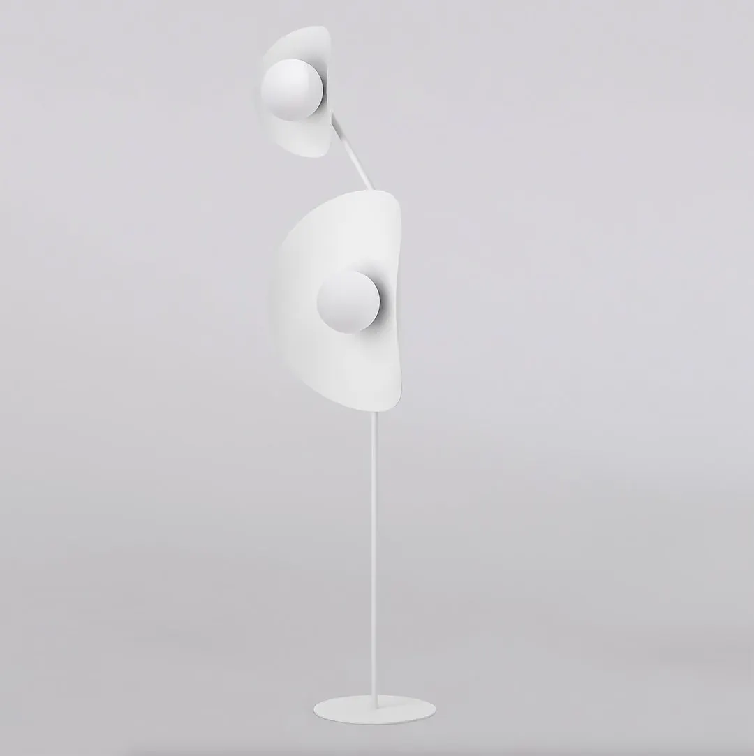 lampa stojąca, designowa, biała, minimalistyczna, statywowa