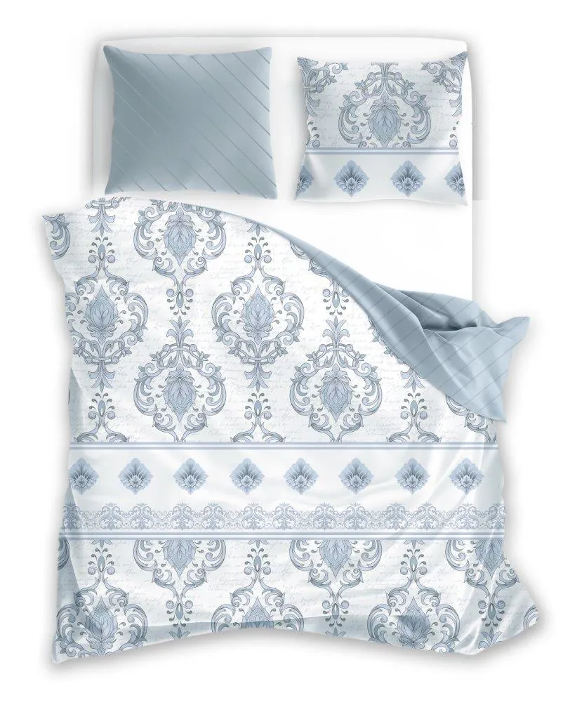 Pościel komplet PURE SATEEN 013 satyna bawełniana 220X200+2x70X80 niebieski Poduszka, Wystrój domu, Meble