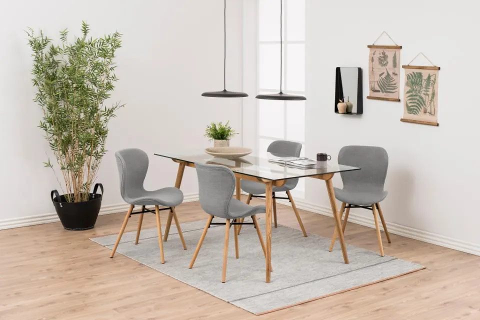 Krzesło tapicerowane DOREN Jasnoszary, Dab olejowany ( zestaw 2 sztuk ) - H000018250