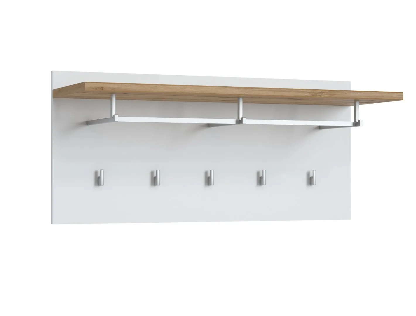 Wieszak z półką i 5 haczykami HOLA HOLG02 Biały, Dąb Wotan