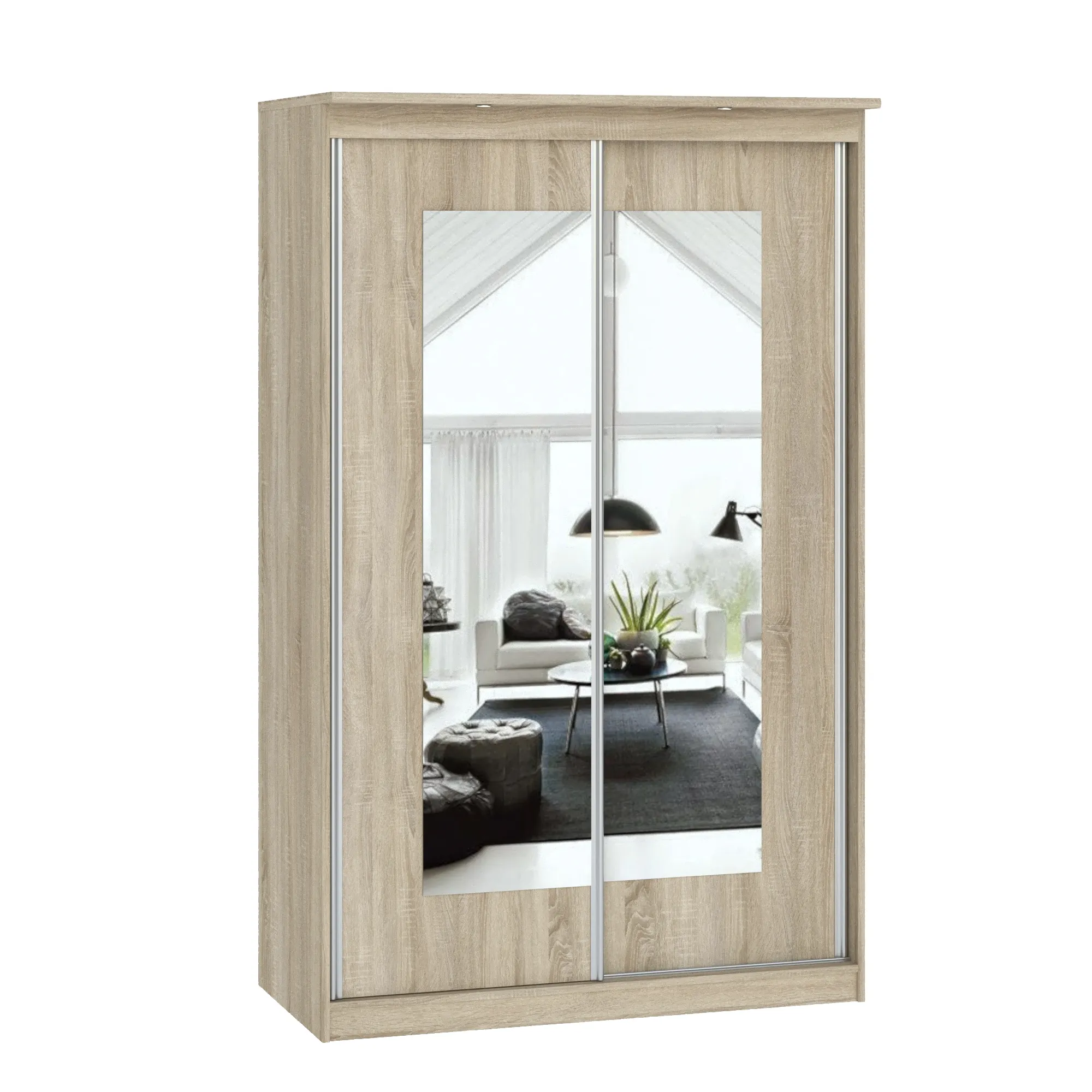 Szafa 2-drzwiowa z 2 lustrami MORTY 120cm drzwi przesuwne dąb sonoma - INT_5001992DOS1