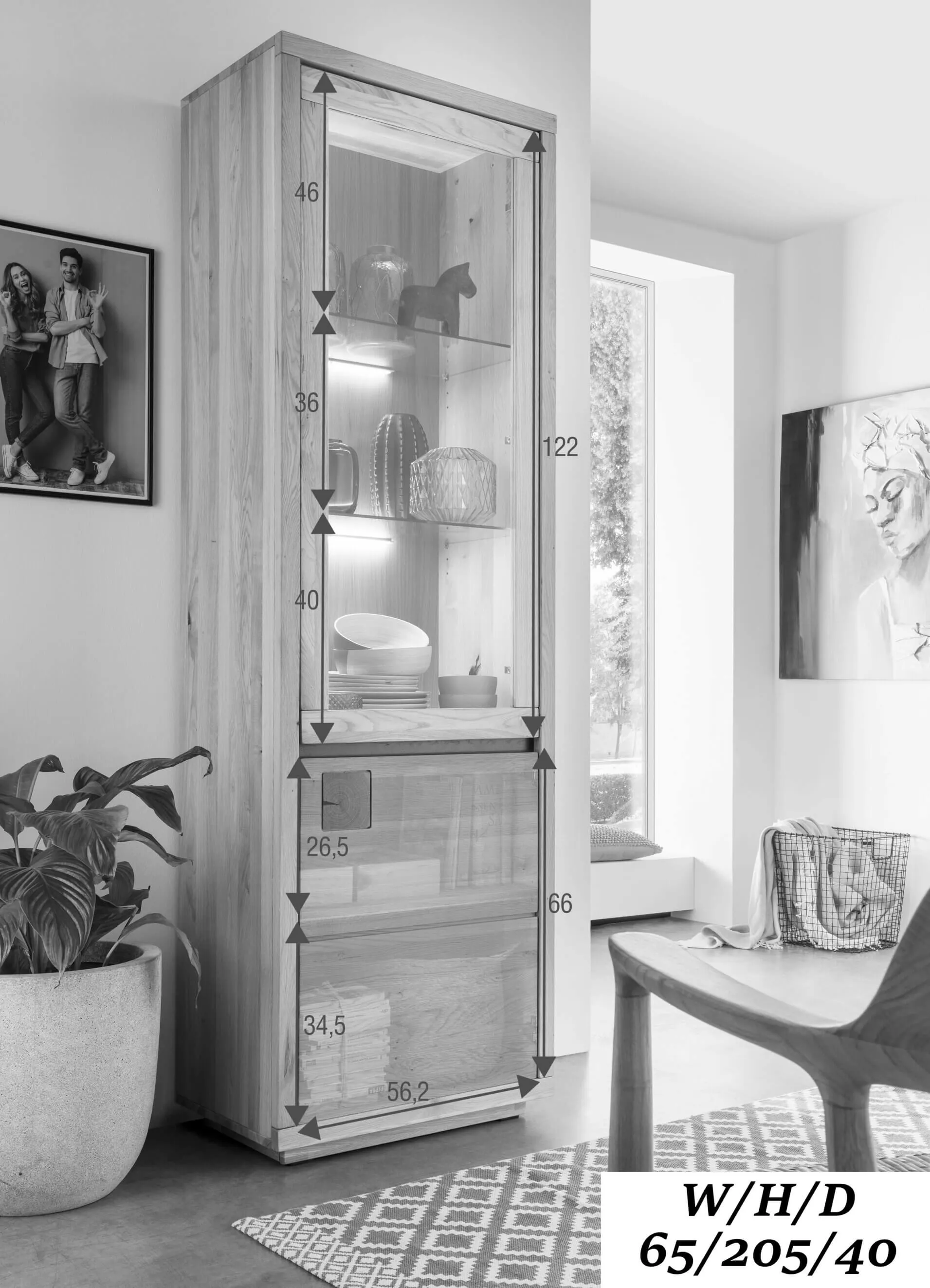 Witryna dębowa HALLOW 205x65 z 2 szafkami prawa - GK_1031595101