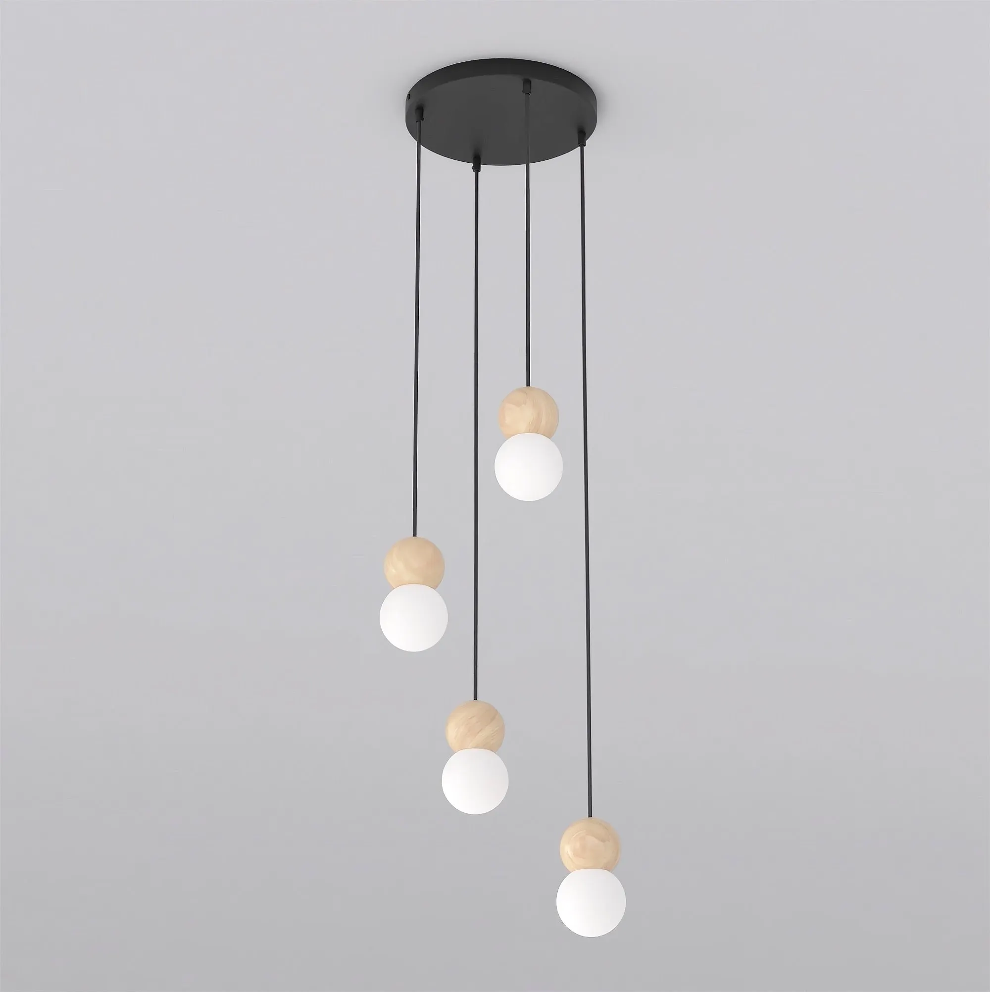 Lampa wisząca LOOP 4 BLACK czarny drewno biały