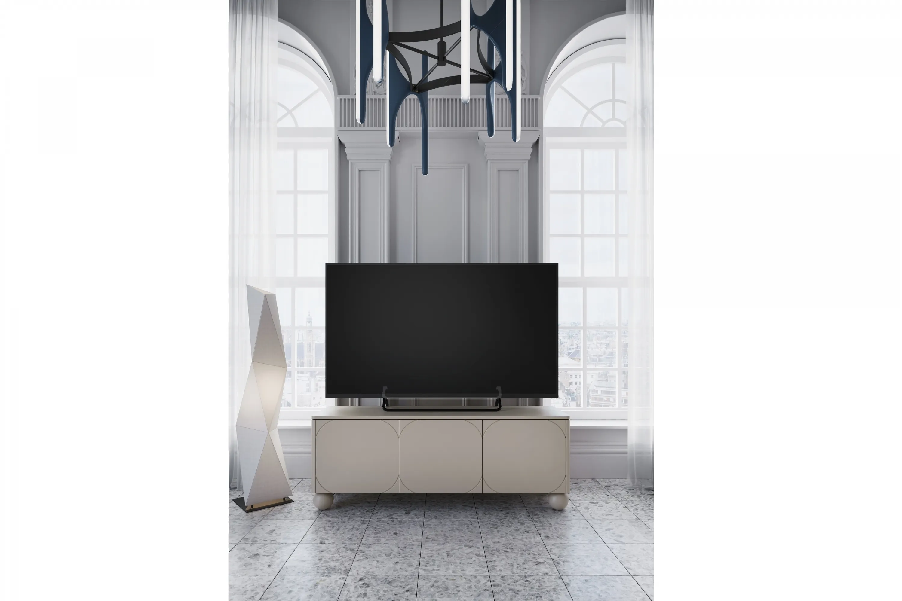 Szafka RTV 3-drzwiowa SONATIA 150cm cashmere nogi kule — zdjęcie 7
