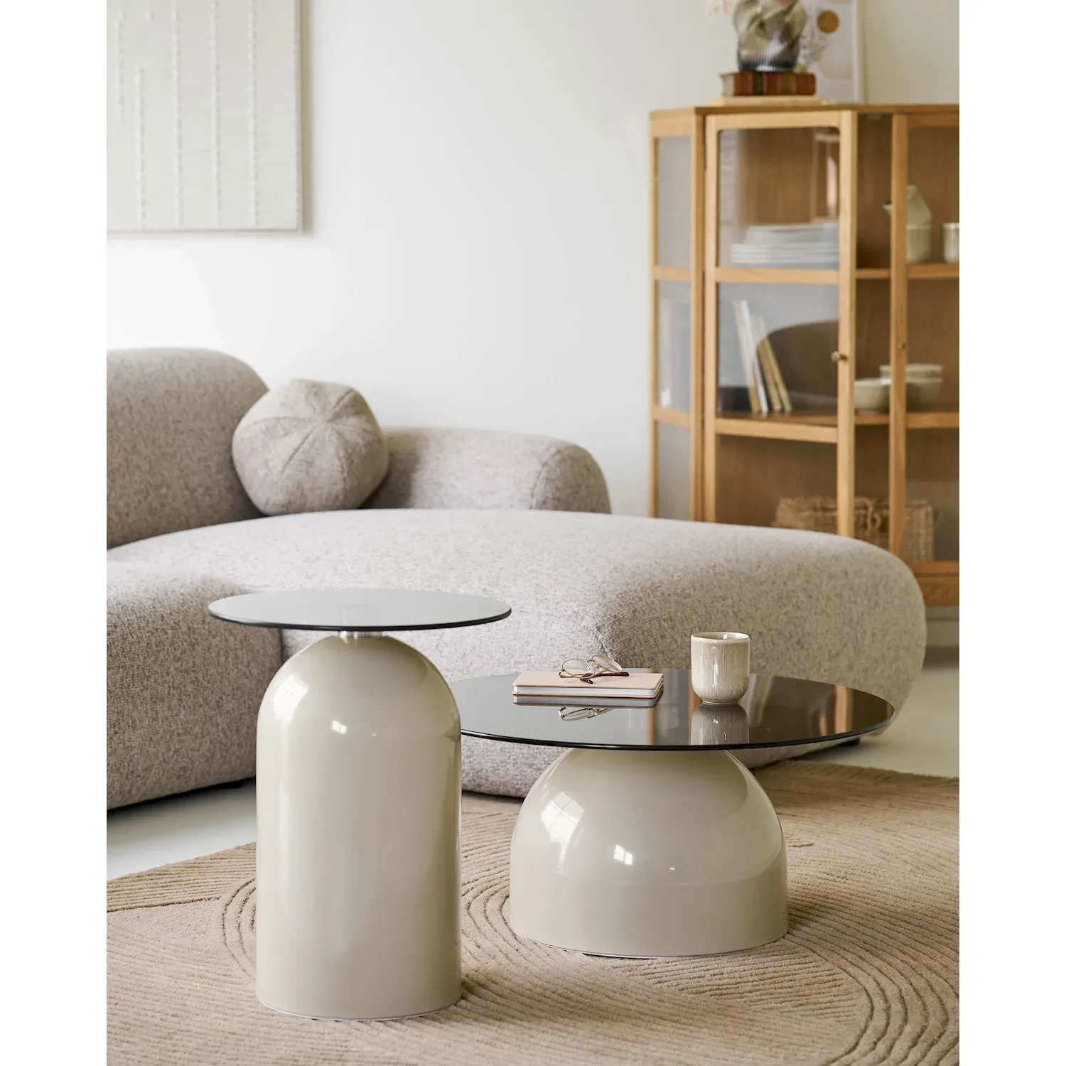 Stolik pomocniczy okrągły RAVELLO 40cm szary beżowy - 2151510