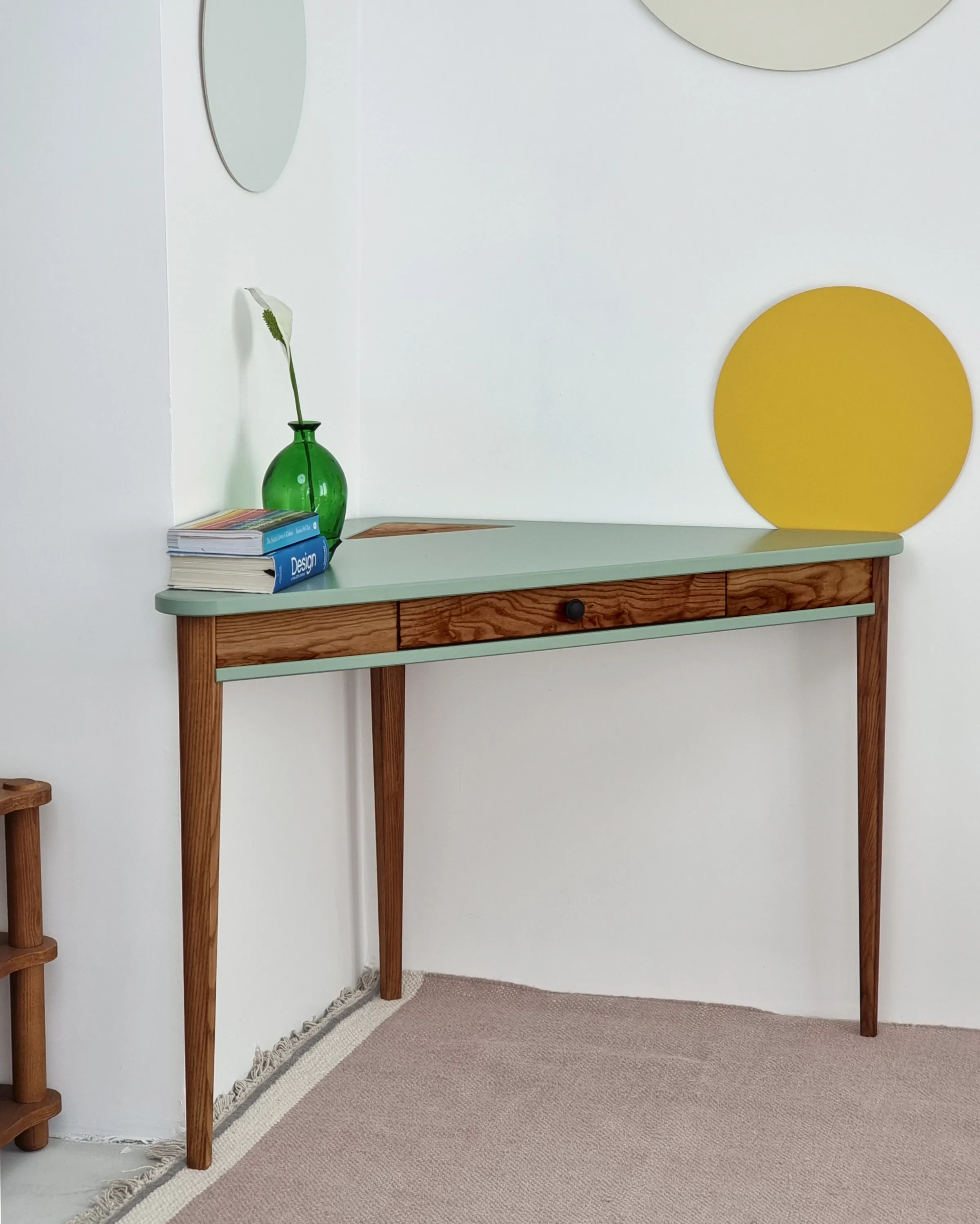 Biurko narożne z szufladą ASHME 114x85 żółty blat/ciemne jesionowe nogi - NRGBACD_OAK_5