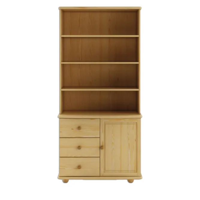 KW126 kredens/witryna/biblioteczka S81 W190 G40 sosna naturalny DREWMAX Meble, Szafka, Drewno, Szuflada