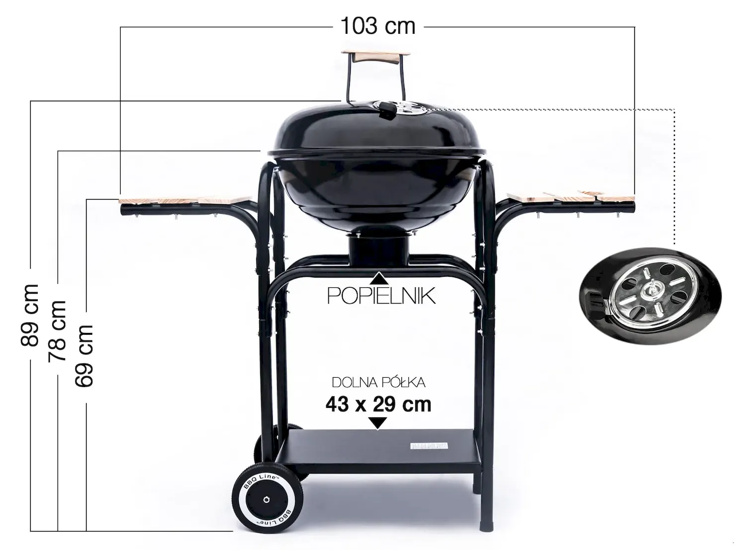 GRILL węglowy z półkami i pokrywą MIR270 czarny — zdjęcie 7