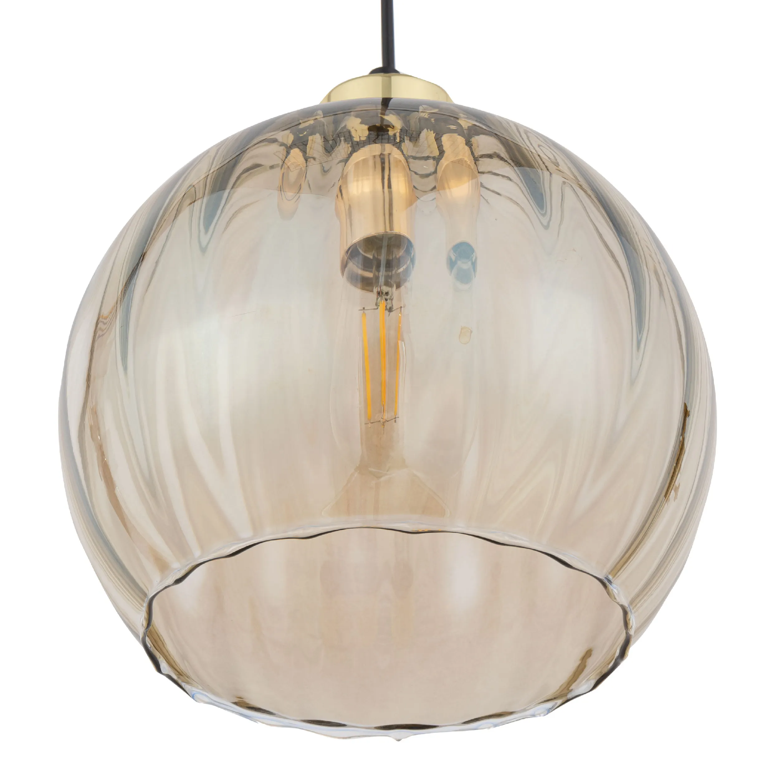 Lampa wisząca SEBO czarna ze złotymi elementami bursztynowymi transparentnymi szklanymi kloszami na metalowej listwie 100x80x16cm - TK_4635