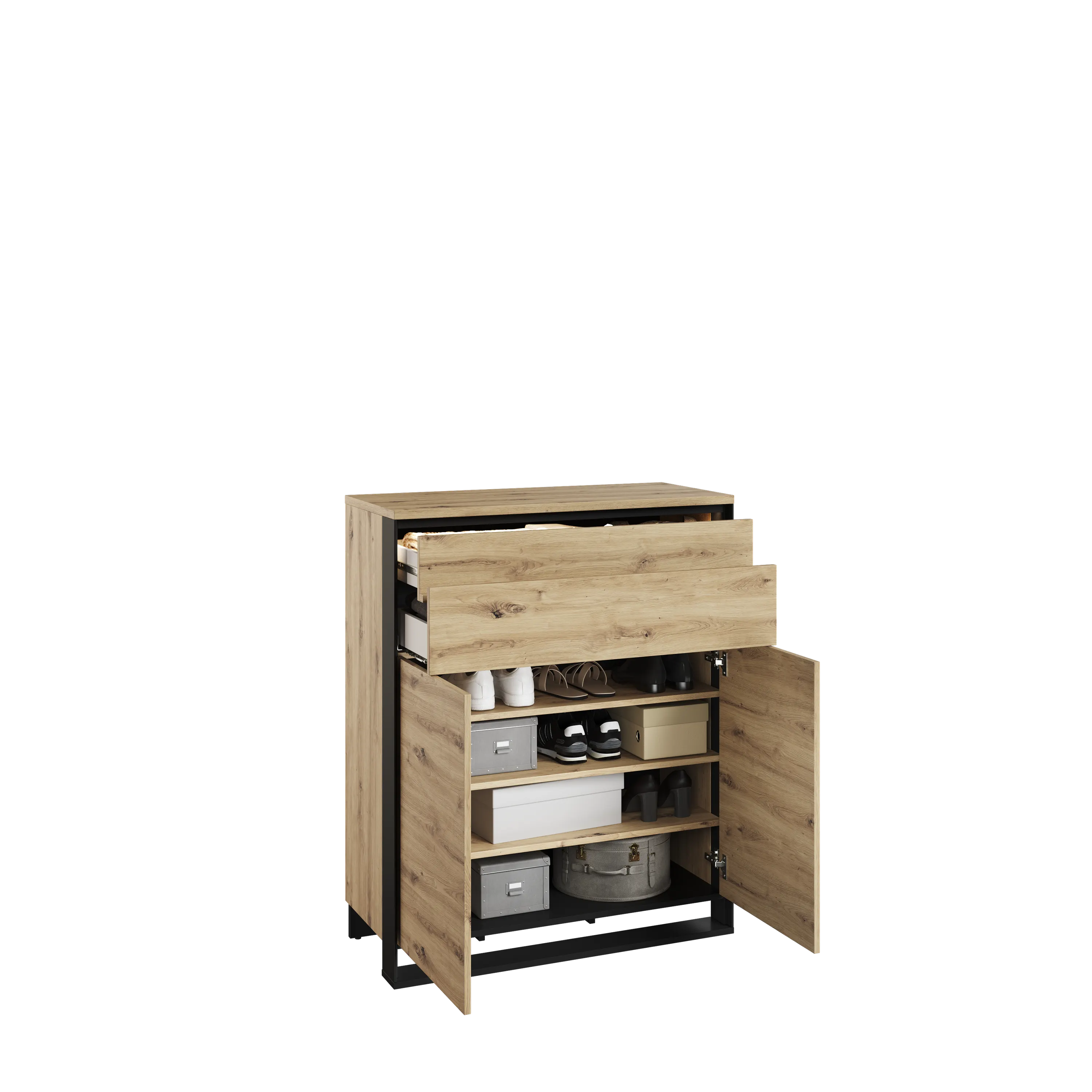 Komoda LED Quant QG-02 92cm dąb artisan/czarna - QG2DAC