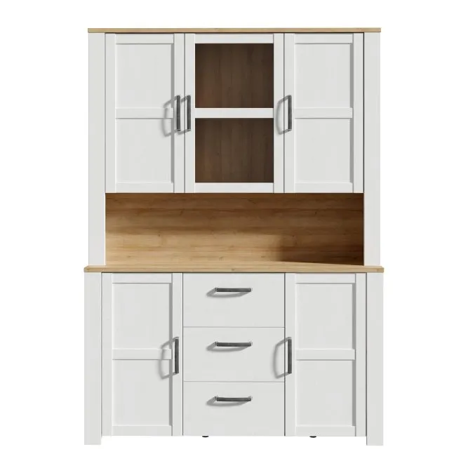 Witryna - kredens 5-drzwiowa z 3 szufladami CHISBURY - dąb riviera, modrzew jasny sibu - BHLV831-M482