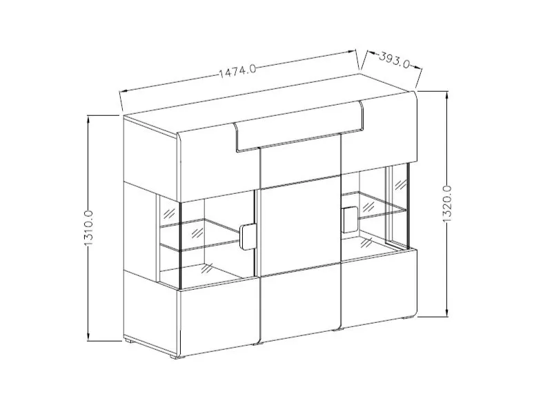 Komoda 3-drzwiowa szklana TOLEDO wysoka 131x147 biała połysk - 2498DW46