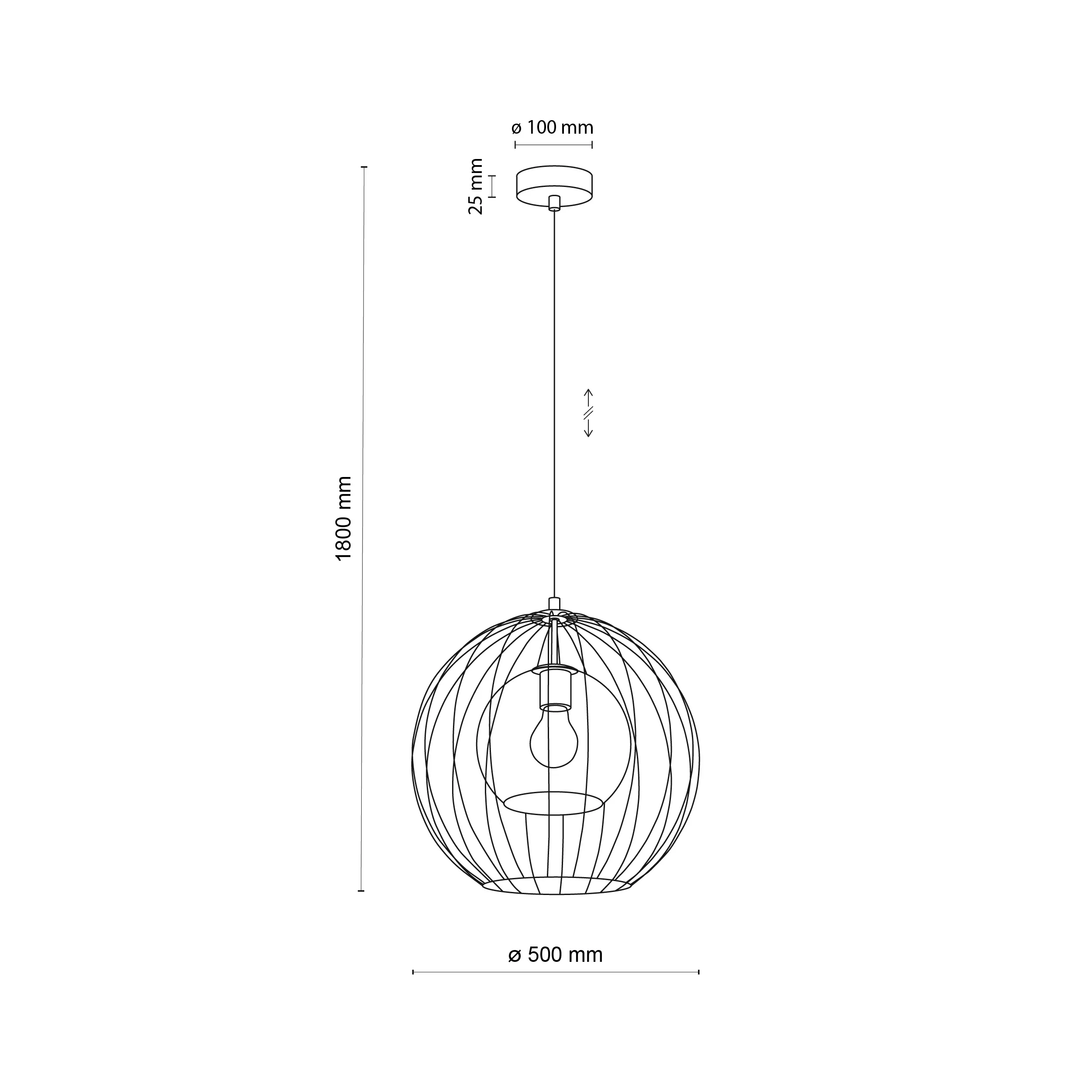 Lampa wisząca UNIVERSO czarna z szarym transparentnym okrągłym kloszem 190x50cm - TK_2552