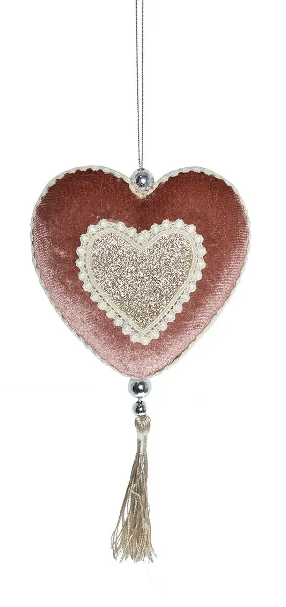 Zawieszka welurowa SERCE różowe