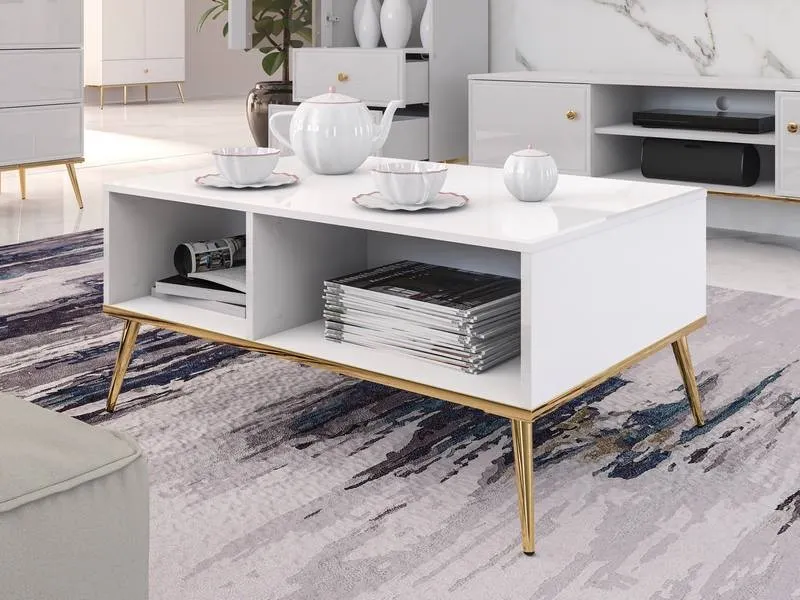 Stolik kawowy GOLDIN 08 z półką 60x90 cm biały złoty