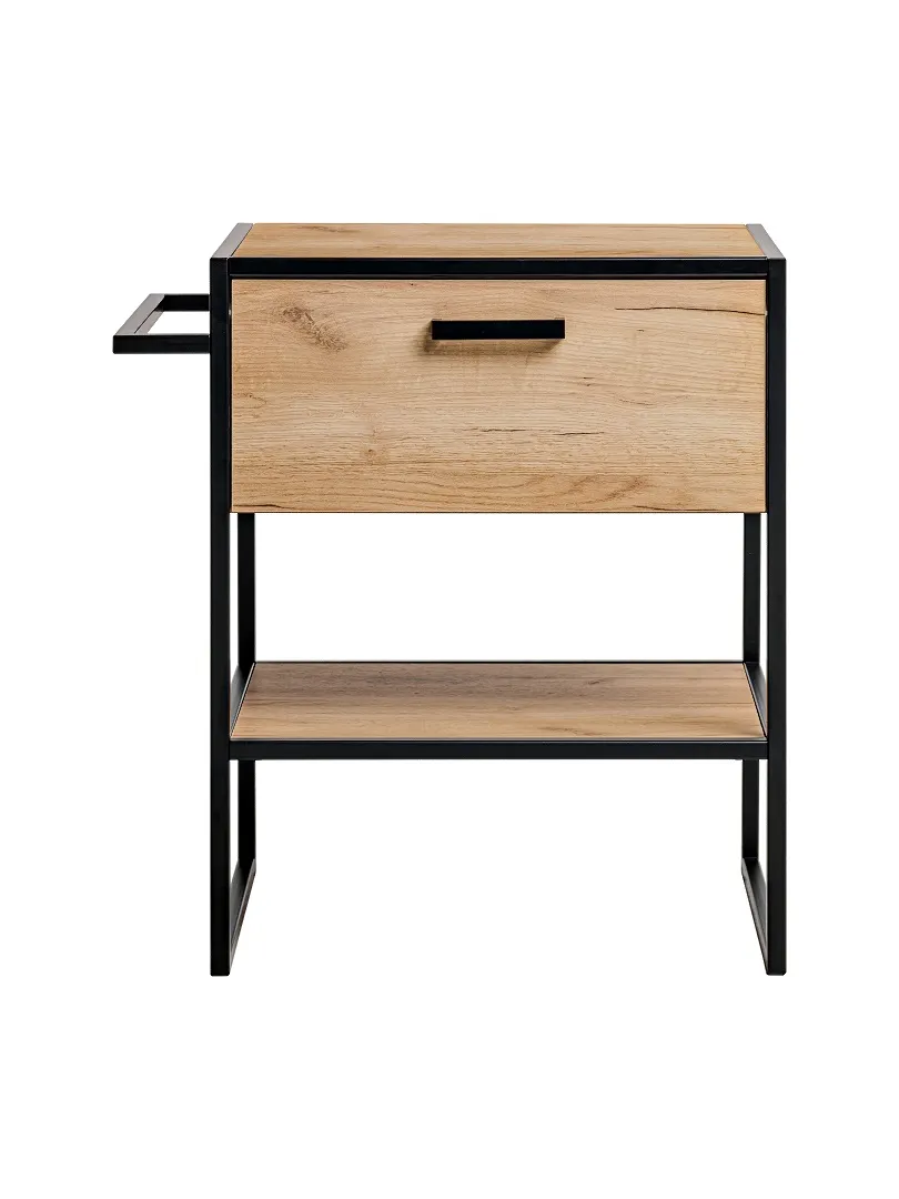 Szafka na stelażu BROOKLIN na czarnym stelażu z uchwytem na ręczniki 75x70x50cm