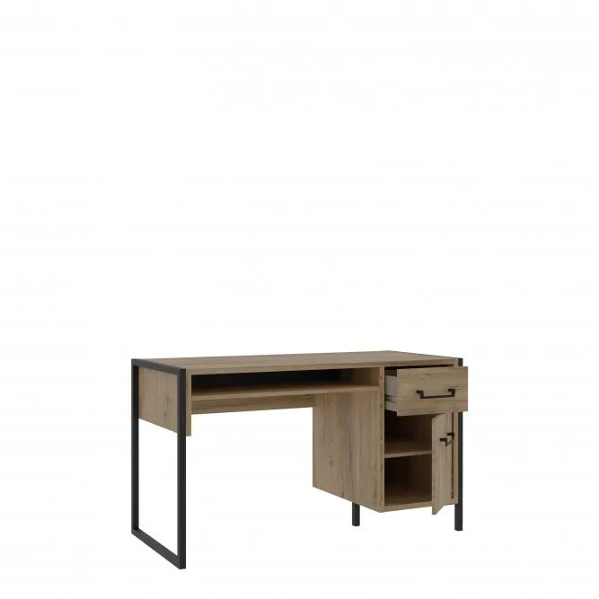 Biurko z szafką i szufladą ORIENTAL TREE Dąb Bartex, czarny - HUDB212R-M524