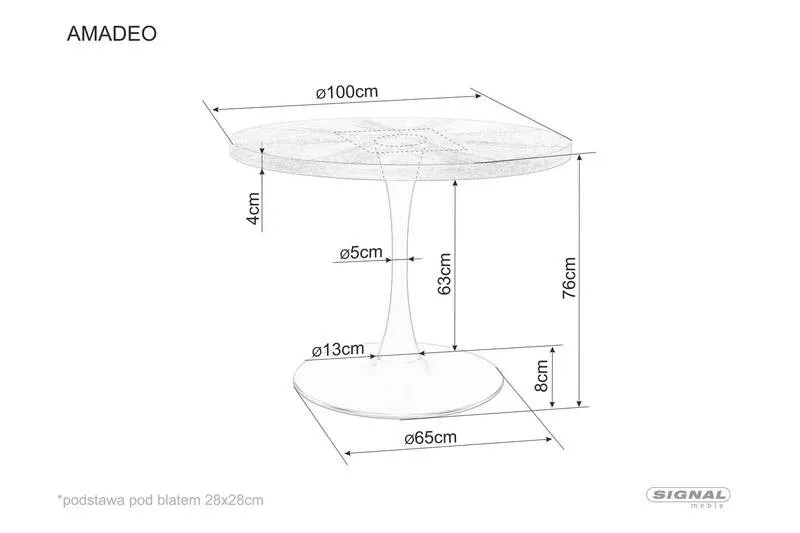 Stół okrągły AMADEO Orzech/CzarnyI 100x100 Signal - AMADEOORCFI100