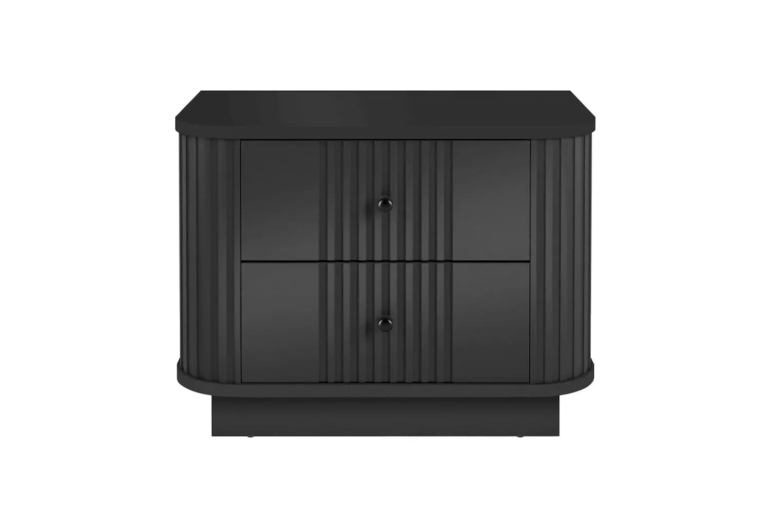 Zestaw szafka nocna z 2 szufladami VESPER 2-set ryflowany front - czarny czarne uchwyty cokół - B_169471