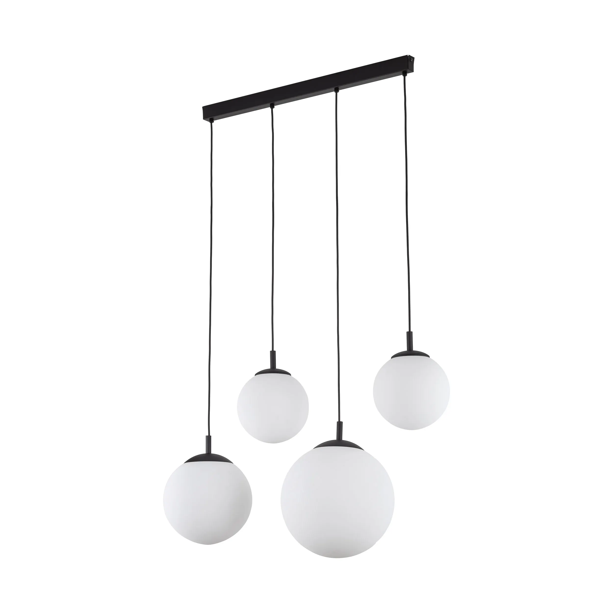 Lampa wisząca ESME czarna z białymi okrągłymi szklanymi kloszami 110x87x20cm