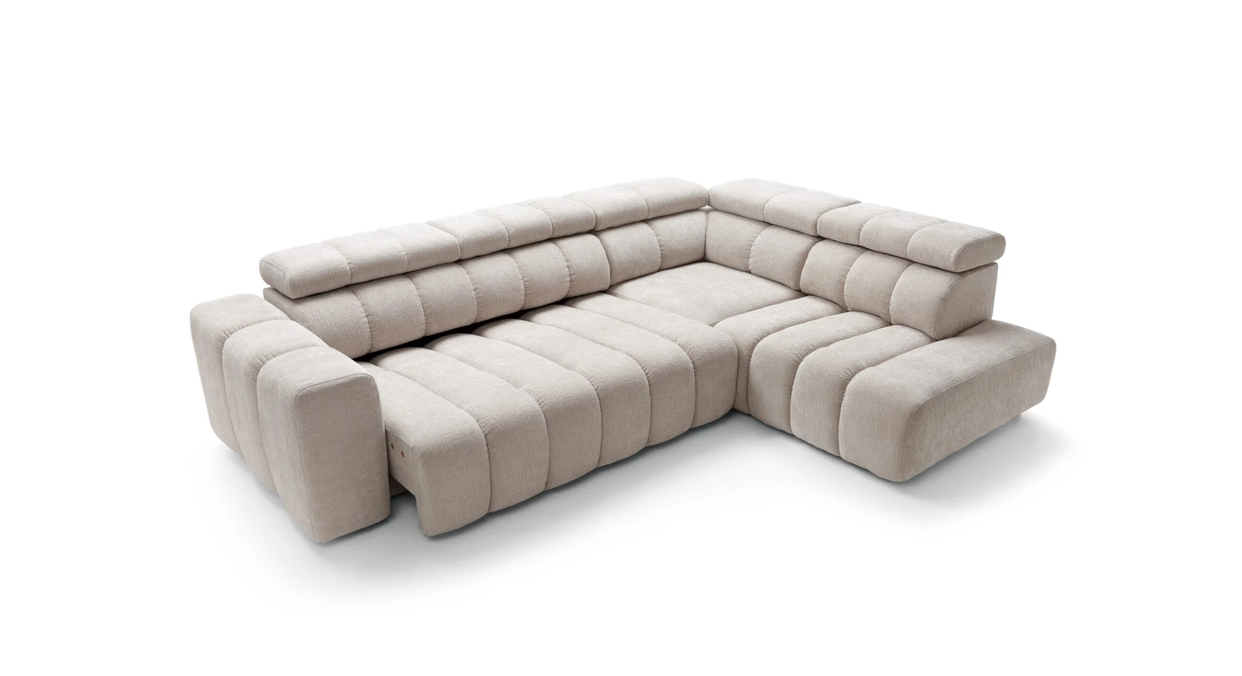 Narożnik modułowy ZURICH A2E-C-OTTR prawostronny, regulowane zagłówki - Tkanina Over The Horizon 08 beżowy - ZURICH_NAR_OTH08_P