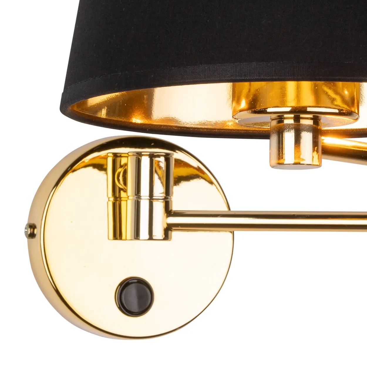 Kinkiet GLORY złoty z czarnym abażurem na regulowanym wysięgniku z włącznikiem 49x19cm - TK_6483