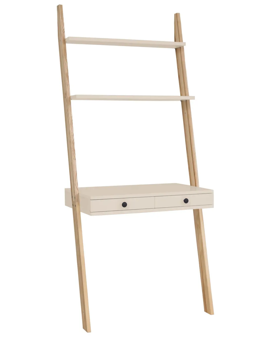Biurko pionowe z szufladami i półkami LENO 79x183 beżowy blat/jesionowe nogi