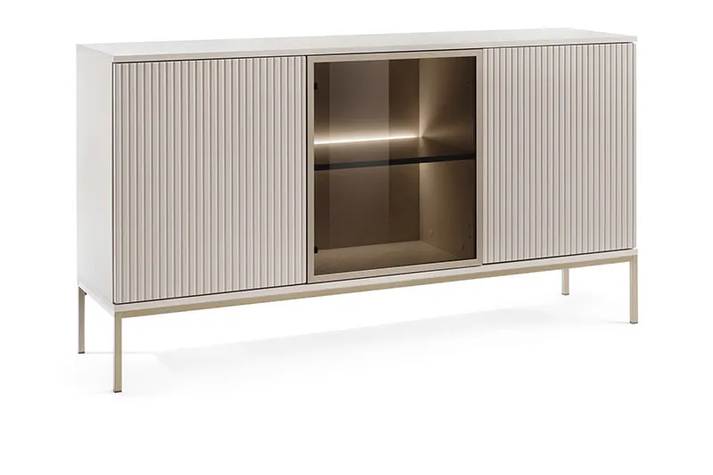 Komoda z przeszkleniem i oświetleniem SENTO K154 1 pkt. LED cashmere Meble, kredens, Gabinet, Szafa, Szafka