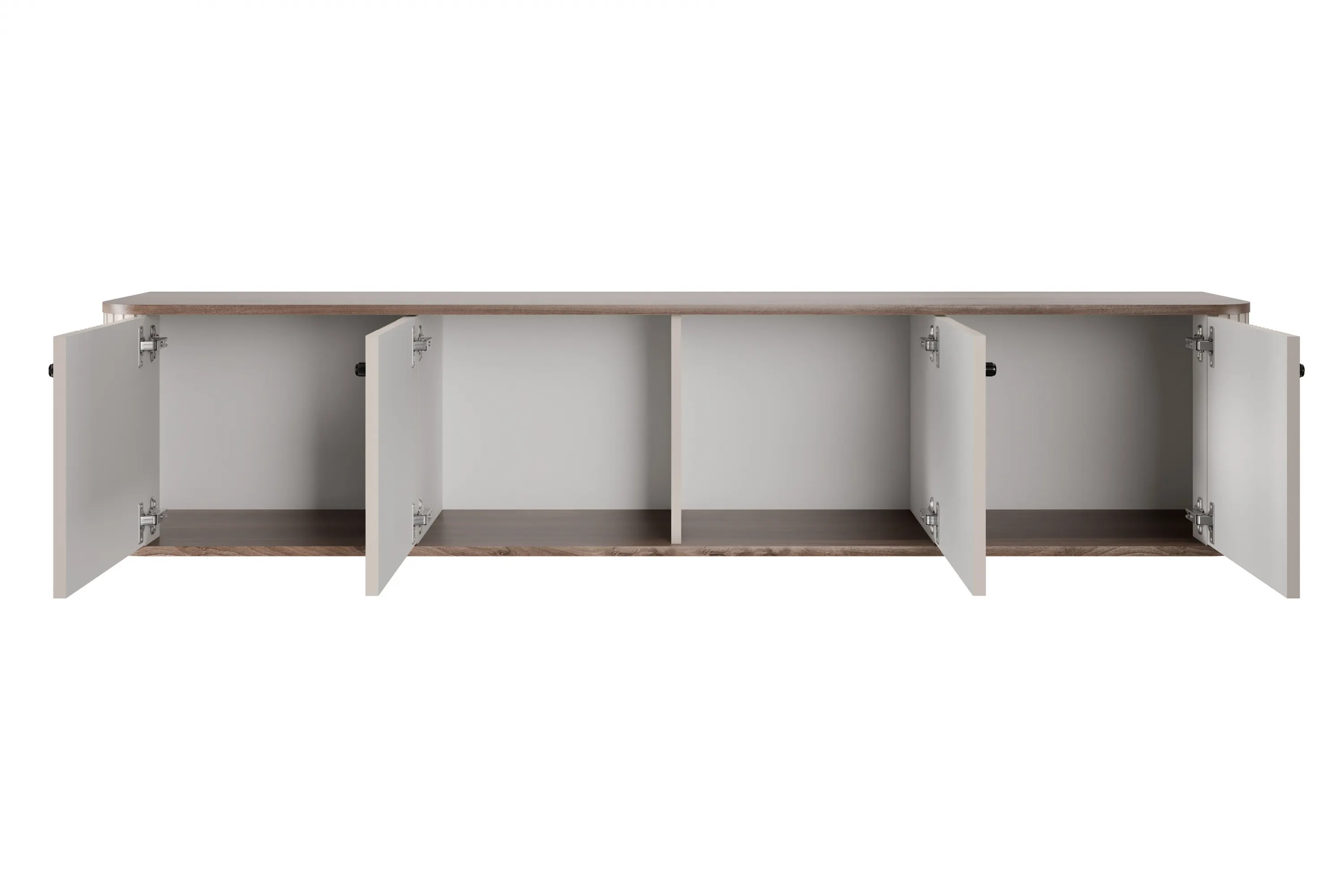 Szafka RTV wisząca 4-drzwiowa VESPER RTV 187 ryflowany front cashmere orzech czarne uchwyty - B_163755