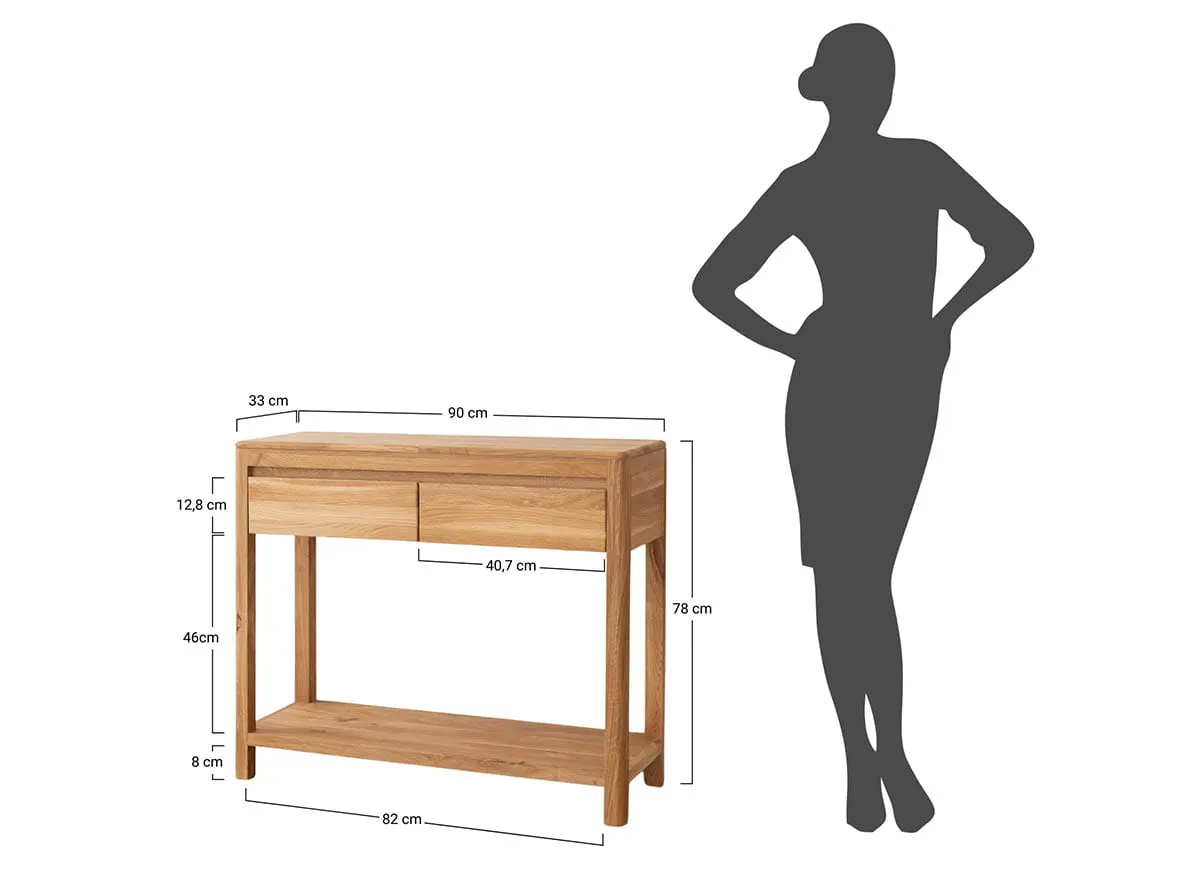 Dębowa konsola GIALO z szufladami I półką 90x33x78 - - 2SGIA23