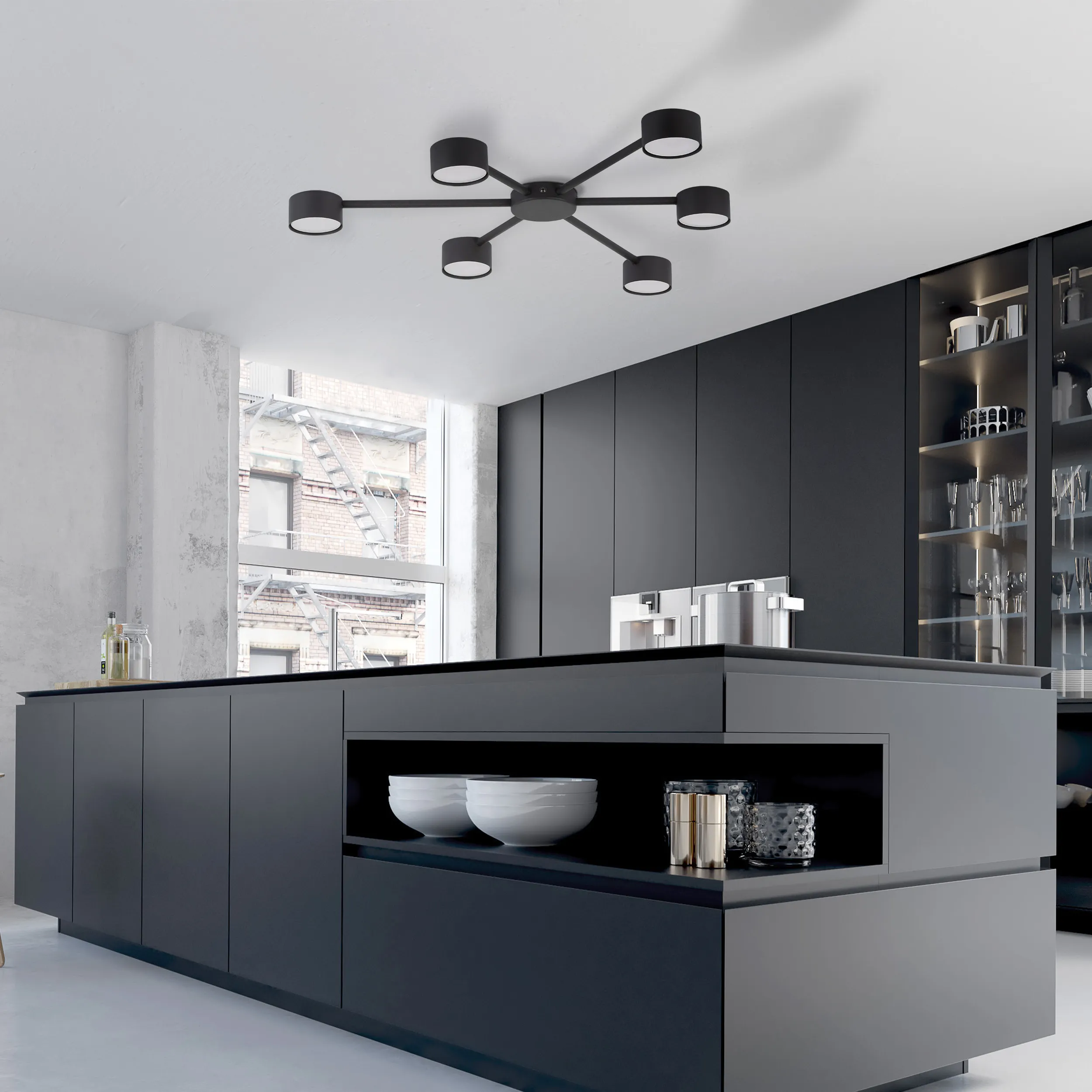 Lampa sufitowa AVIA czarna metalowa 66x64x5cm - TK_4692