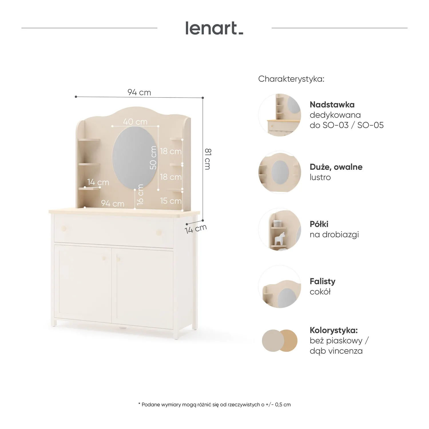 Nadstawka toaletka z lustrem i półkami STORY 06 beż piaskowy - SO6BPVB