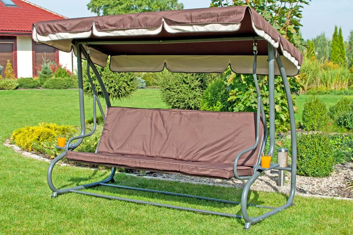 Huśtawka ogrodowa rozkładana GRACJA z regulowanym daszkiem 230 cm - brązowa - FE5906948100503
