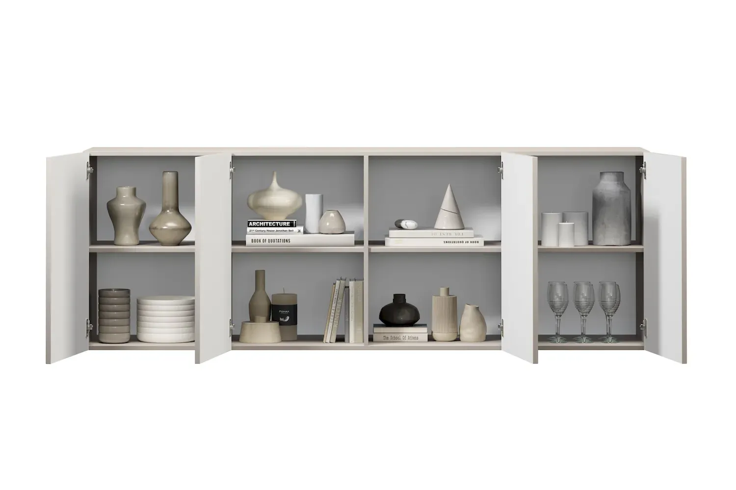 Komoda wisząca 4-drzwoiowa LORINI 200 - cashmere uchwyt T-bar złoty - B_166761