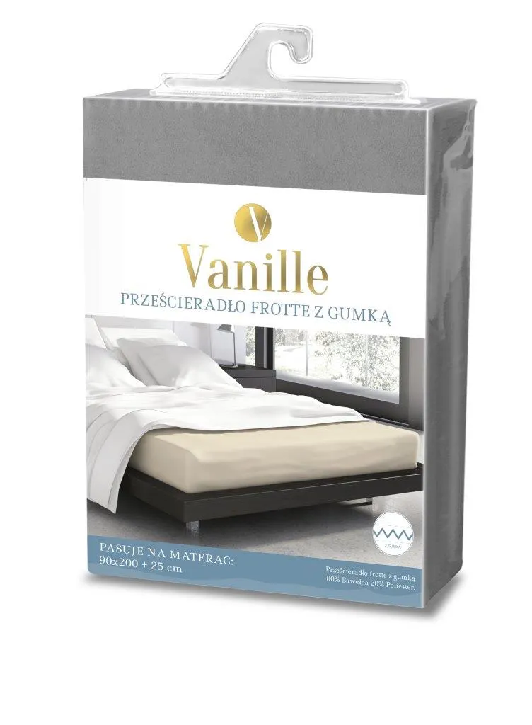Prześcieradło frotte z gumką VANILLE 90X200+25 bawełna 80% ciemnoszary - FARO_20531