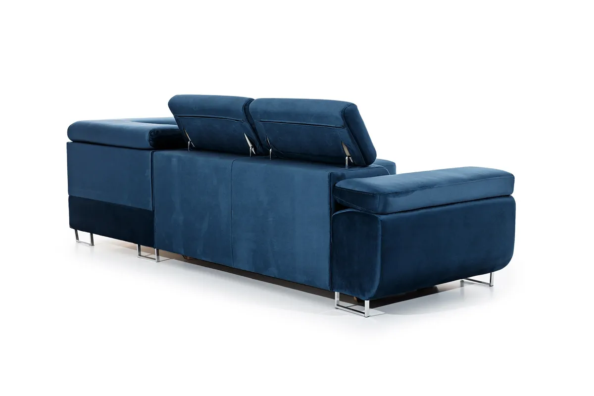 Narożnik prawostronny ANNABELLE L regulowane zagłówki srebrne nogi Monolith 77 granatowy - B_165785