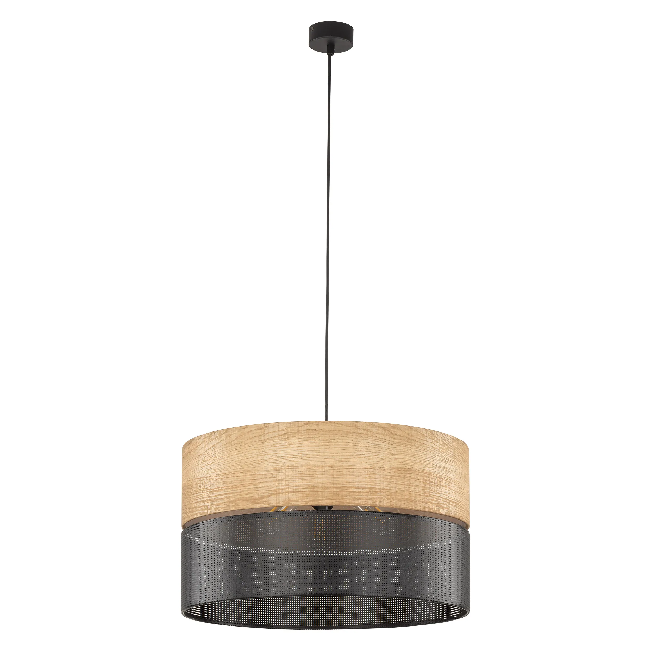 Lampa wisząca NICOL czarna z drewnianym elementem okrągła 120x50cm