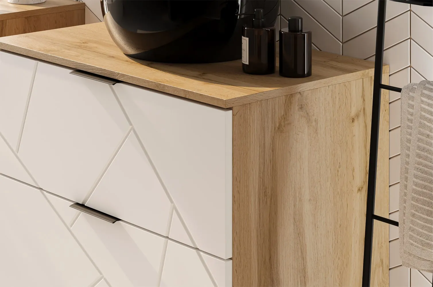 Szafka wisząca pod umywalkę MAZI 58x60 dąb Wotan/biały mat - TH-100-1814