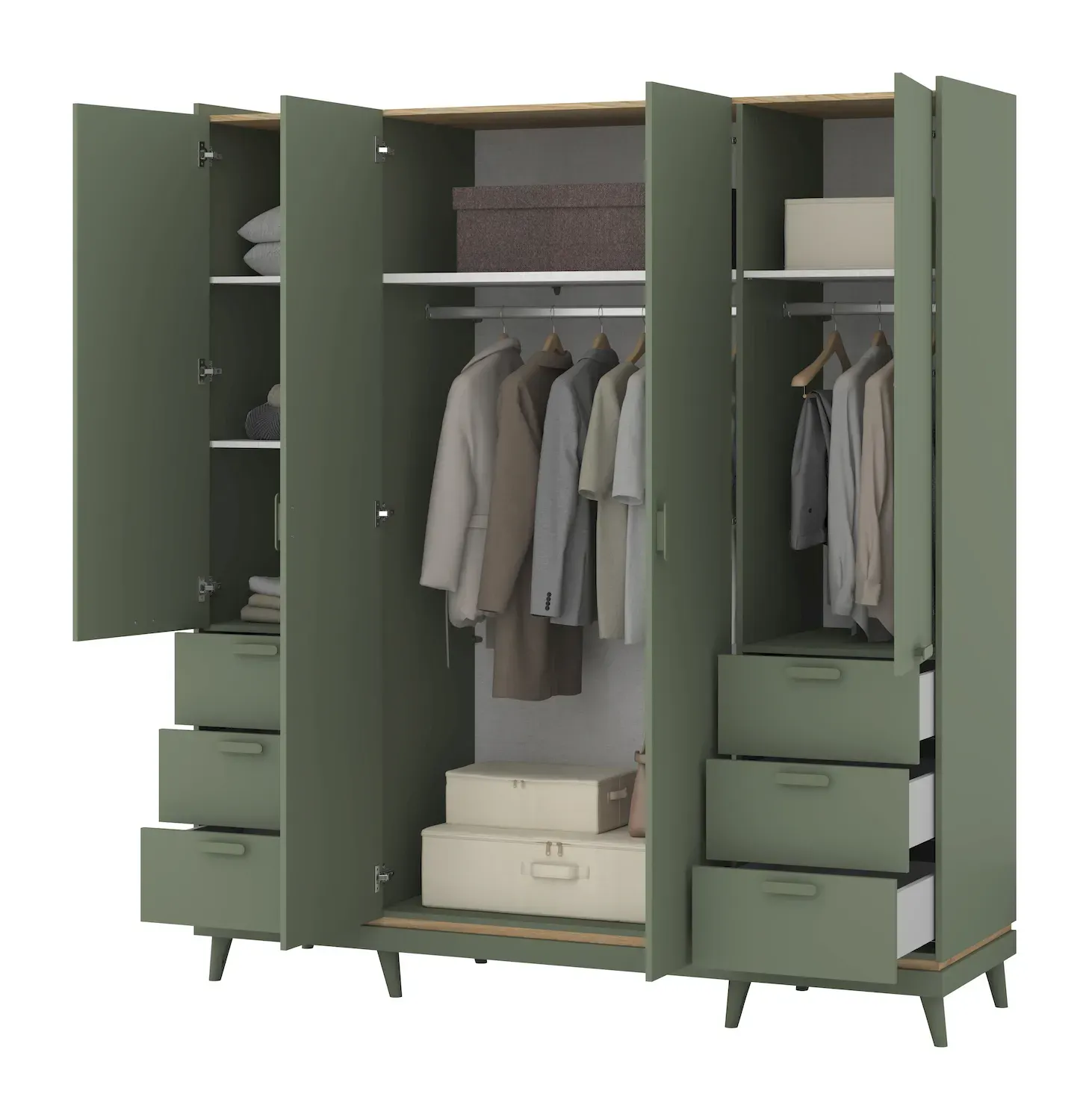 Szafa 4-drzwiowa z 6 szufladami SCANDI 20 zielony-dąb olejowany - 24GDOH20