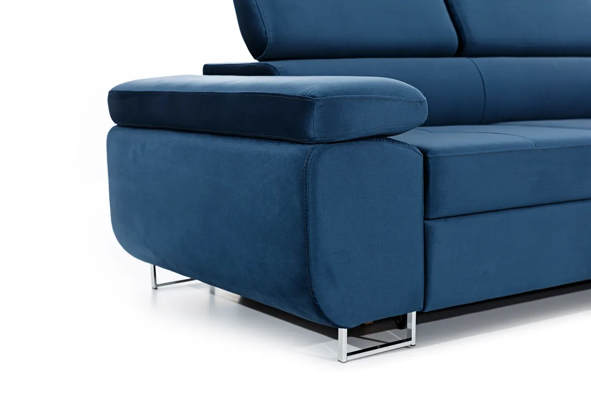 Narożnik prawostronny ANNABELLE L regulowane zagłówki srebrne nogi Monolith 77 granatowy - B_165785