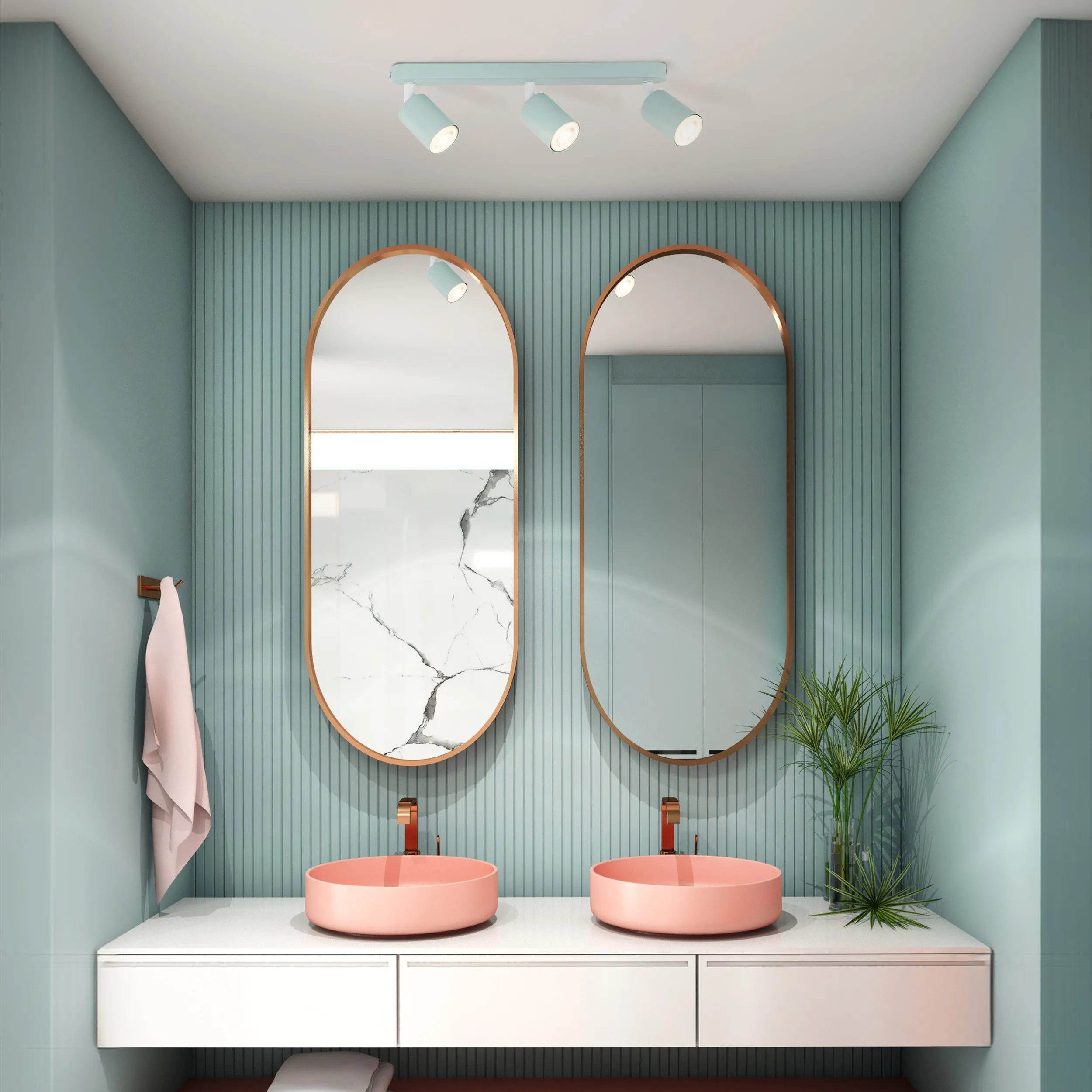 Lampa sufitowa LIVIA miętowa z białymi elementami na metalowej listwie 52x17x14cm - TK_10236