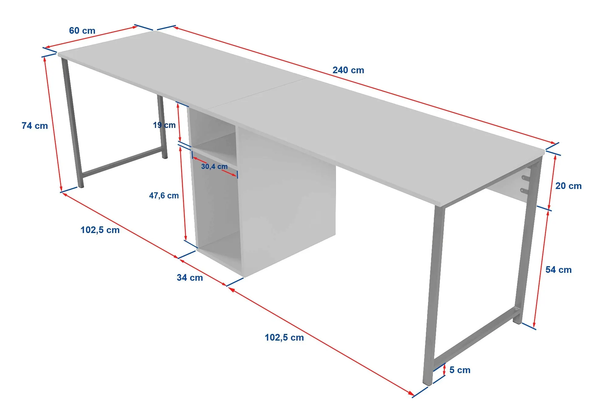 Biurko 2-osobowe drewniane TWIN 240x60 sosna atlantycka/czarne nogi — zdjęcie 9
