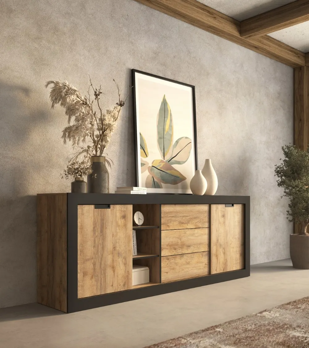 Komoda 2-drzwiowa z 3 szufladami TUDOR - dąb samdal, czarny - 24WSNZ25