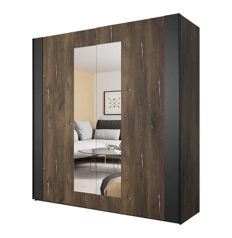 Szafa przesuwna 2 drzwiowa z lustrem SIGMA 18 dąb flagstaff stalowa nitka Szafa przesuwna 2 drzwiowa z lustrem SIGMA 18 dąb flagstaff stalowa nitka