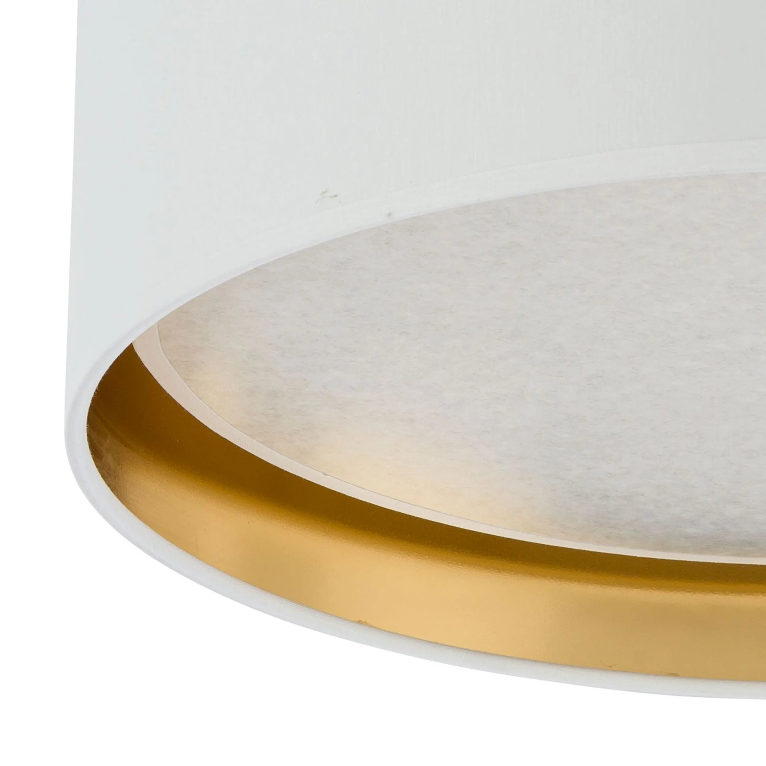 Lampa sufitowa BILBAO biała ze złotym wnętrzem z białym kloszem z tkaniny okrągła 45x17cm - TK_3379