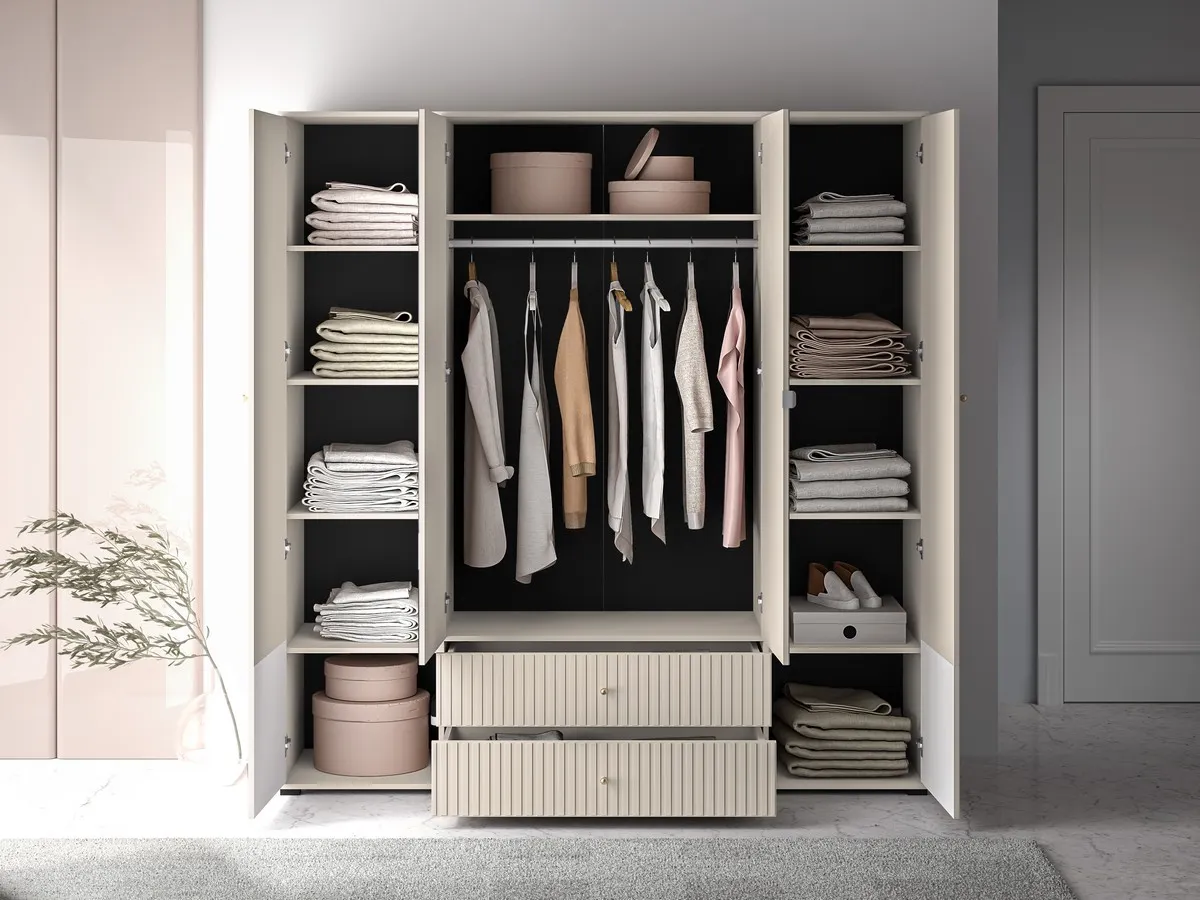 Szafa 4-drzwiowa z lustrem i szufladami SOPHIE 200x210 cashmere — zdjęcie 7