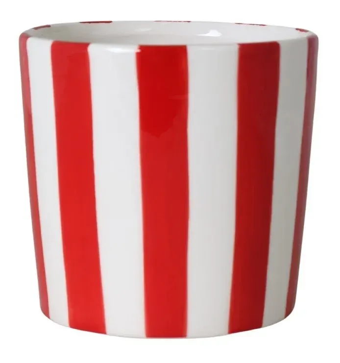 DONICZKA ceramiczna W PASKI mała biało-czerwona