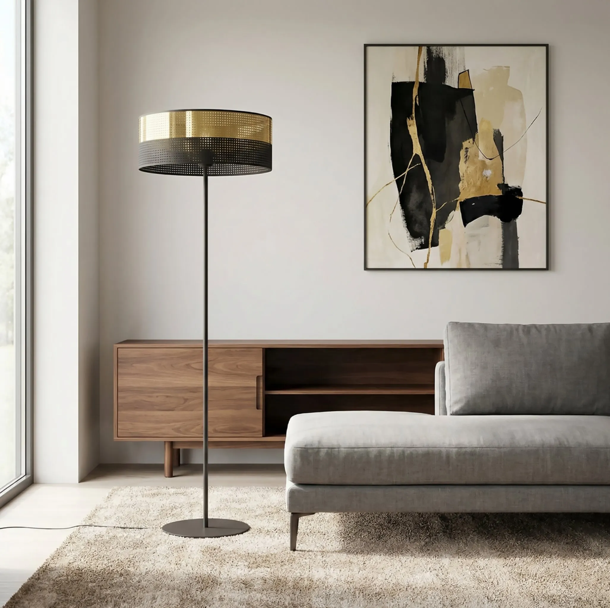 Lampa podłogowa LUX LP1 BL GOLD z abażurem czarna złota - 1649/LP1